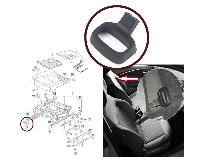 Ручка сиденья переднего левая НОВАЯ SH-7620 AUDI TT(8J3) (2006>)  VW Amarok Caddy EOS Golf Jetta Passat Polo Audi Skoda Seat 3C0881253, 3C0881253A 9B9, 3C0 881 253 A 9B9, 3C0881253A9B9