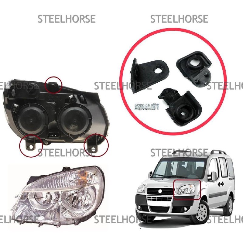 Кронштейн фары левой (к-кт) Fiat Doblo 2005-2009 51805935; 1361266080; 1353198080; 1356687089 EH-406011