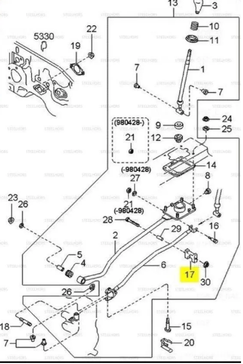 Ремкомплект кулисы кпп Kia Spectra,Rio I,Avella,Clarus,Shuma KKY0146090 , KKY0146062 , 0K2A146100J , 0K2A146100H , 0K2A146100G MDA0146086 MP0054608